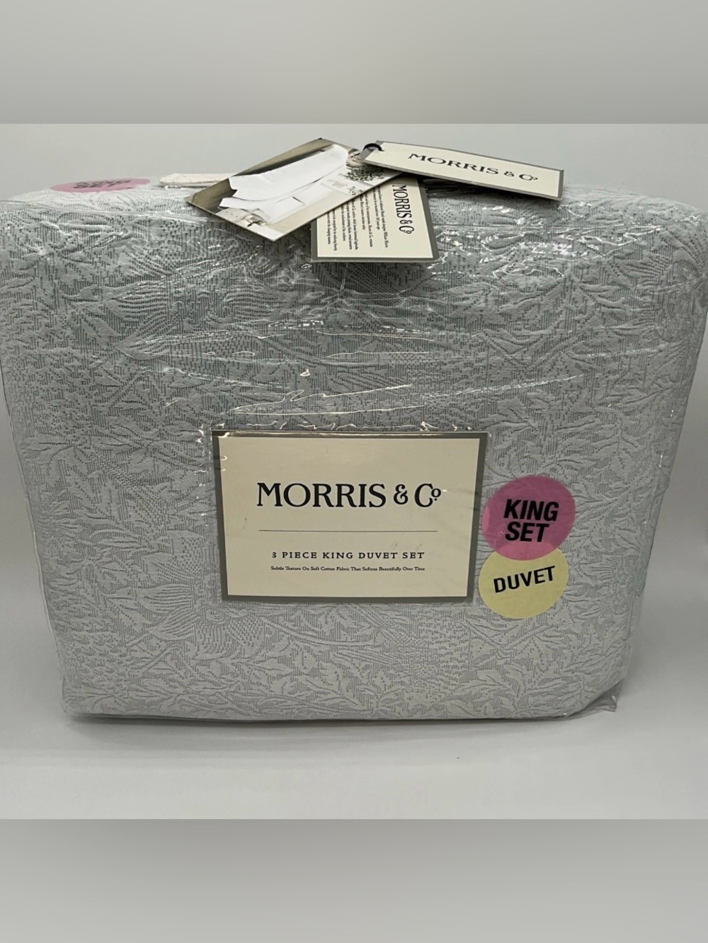 New Morris & Co 3 Piece King Duvet Set  Cotton Textured Light Blue